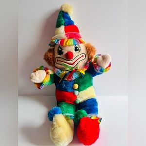 Vintage Rainbow Clown Plush Stuffed Doll Large Retro Toy
